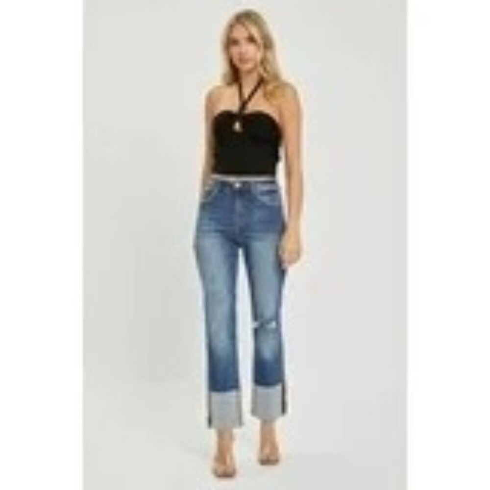 Risen High Rise Wide Cuffed Straight Denim Jeans - Sz 11/30 - NWT